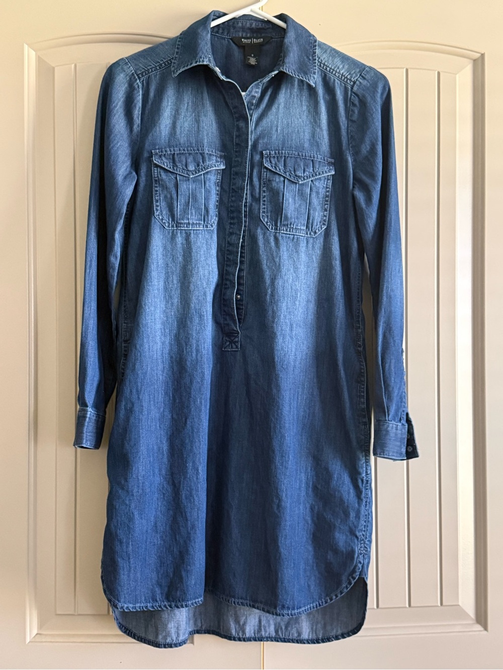 White House Black Market Denim Shirt Dress in Classic Blue